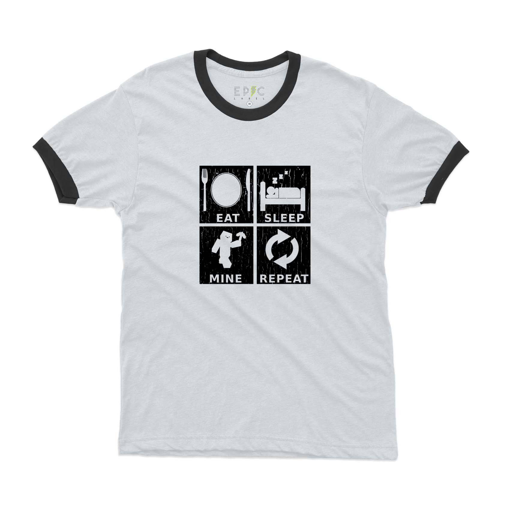 Epic Label Tshirt Eat Sleep Mine Repeat Vintage Ringer T-Shirt Pour Homme