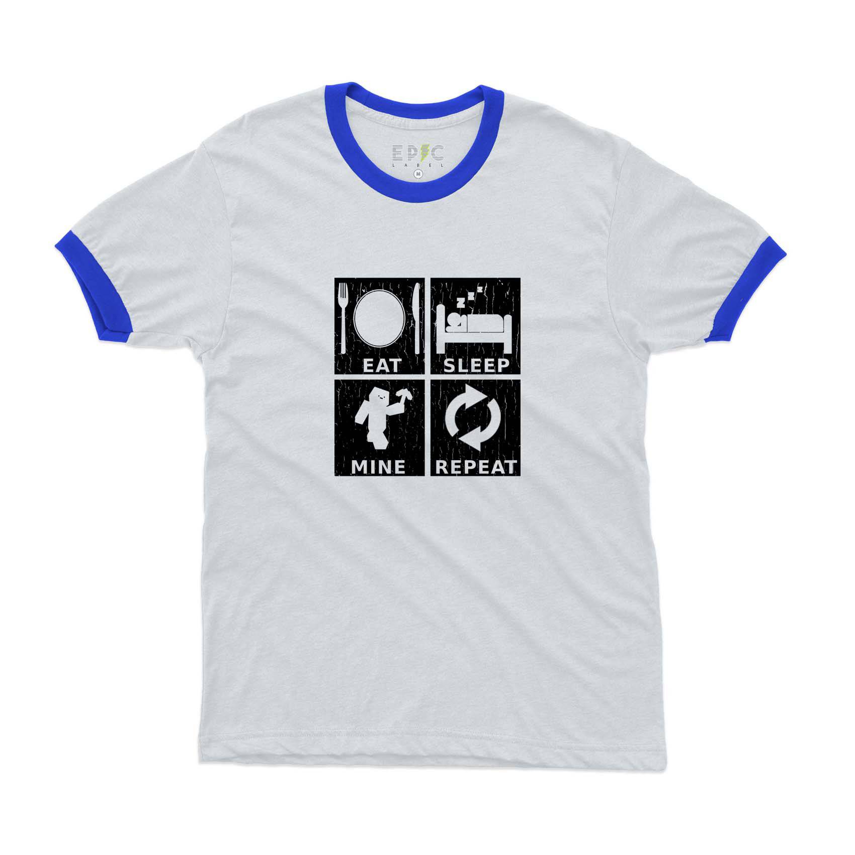 Epic Label Tshirt Eat Sleep Mine Repeat Vintage Ringer T-Shirt Pour Homme