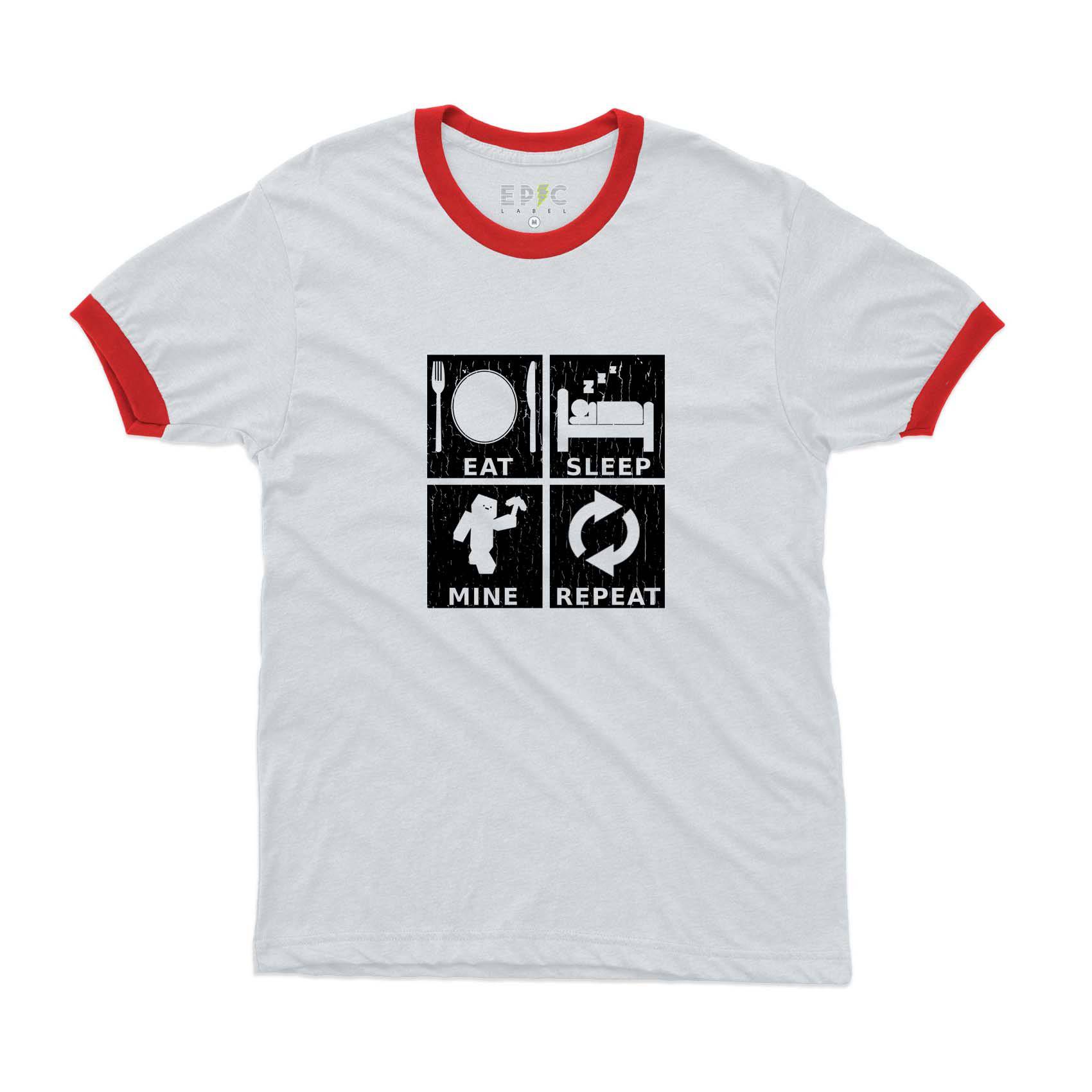 Epic Label Tshirt Eat Sleep Mine Repeat Vintage Ringer T-Shirt Pour Homme