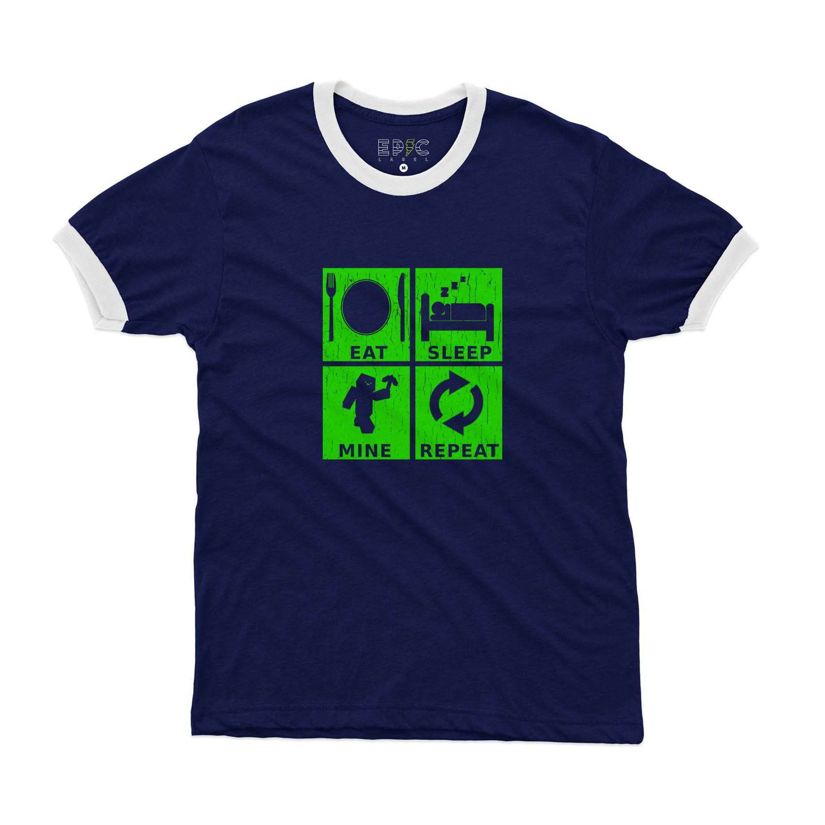 Epic Label Tshirt Eat Sleep Mine Repeat Vintage Ringer T-Shirt Pour Homme