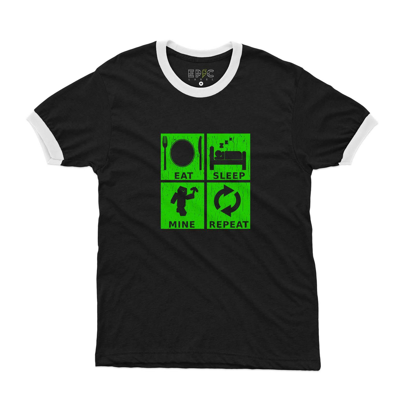 Epic Label Tshirt Eat Sleep Mine Repeat Vintage Ringer T-Shirt Pour Homme