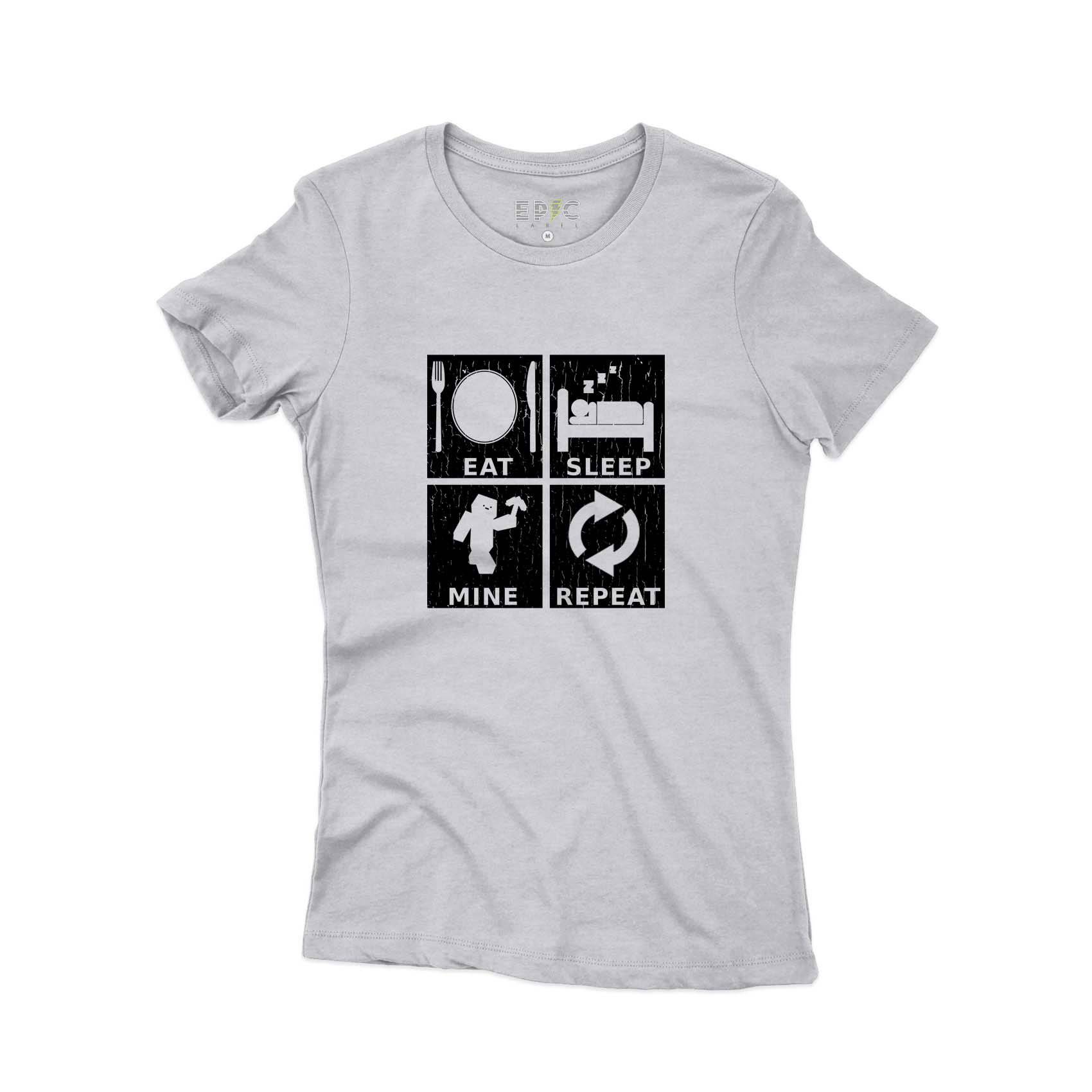 Epic Label Tshirt Eat Sleep Mine Repeat Vintage T-Shirt Pour Femme