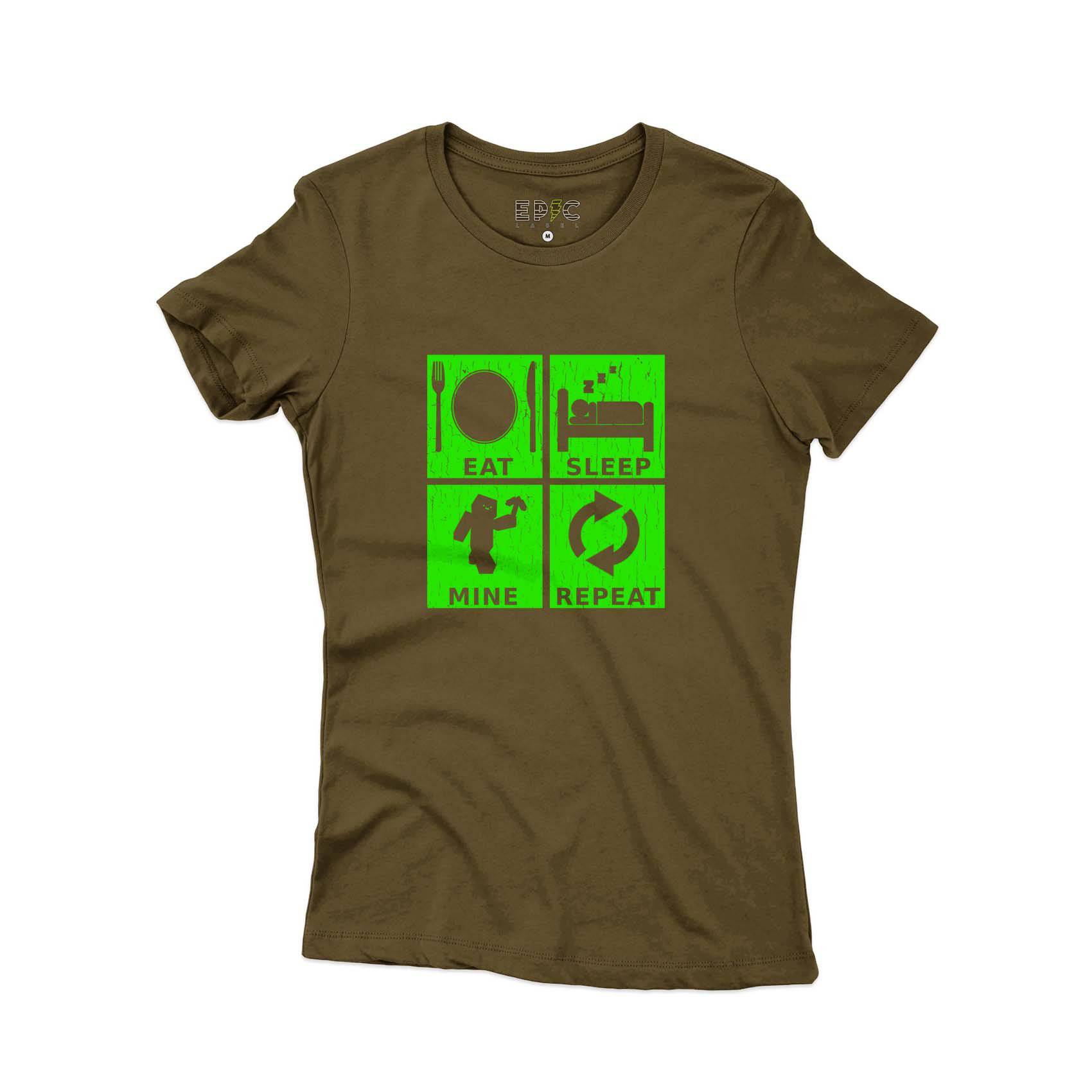 Epic Label Tshirt Eat Sleep Mine Repeat Vintage T-Shirt Pour Femme
