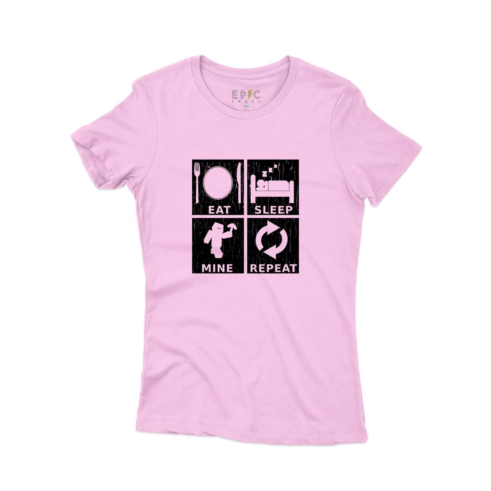 Epic Label Tshirt Eat Sleep Mine Repeat Vintage T-Shirt Pour Femme
