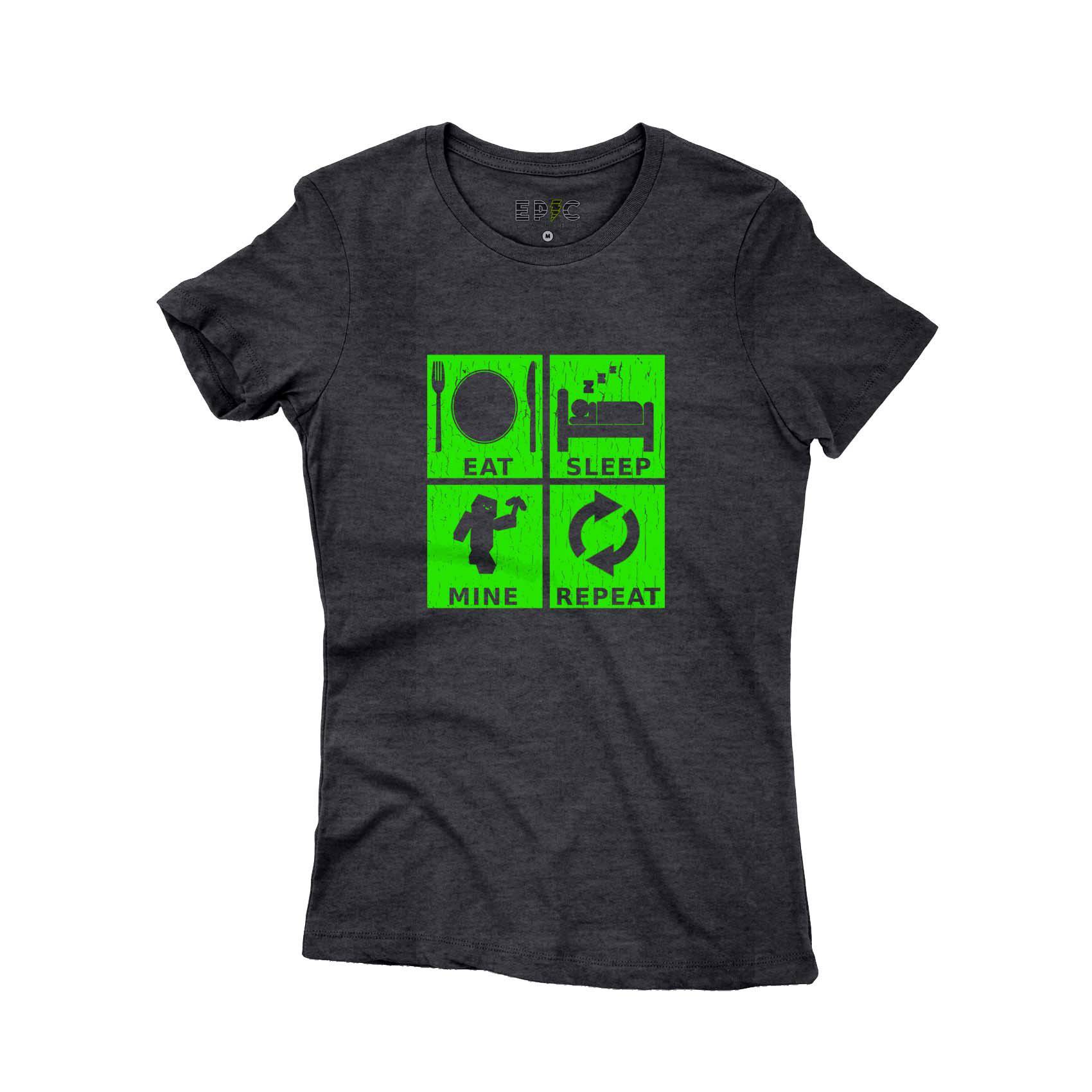 Epic Label Tshirt Eat Sleep Mine Repeat Vintage T-Shirt Pour Femme