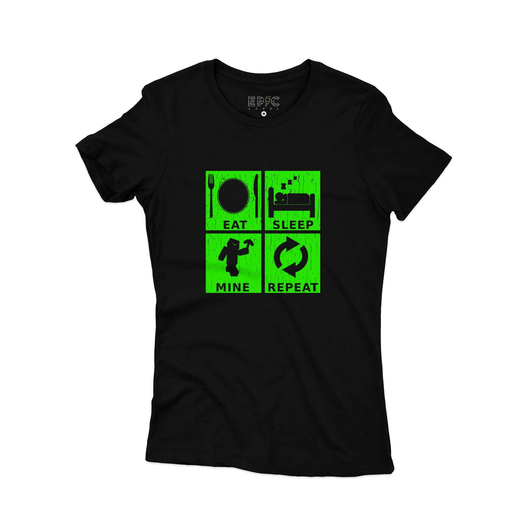 Epic Label Tshirt Eat Sleep Mine Repeat Vintage T-Shirt Pour Femme