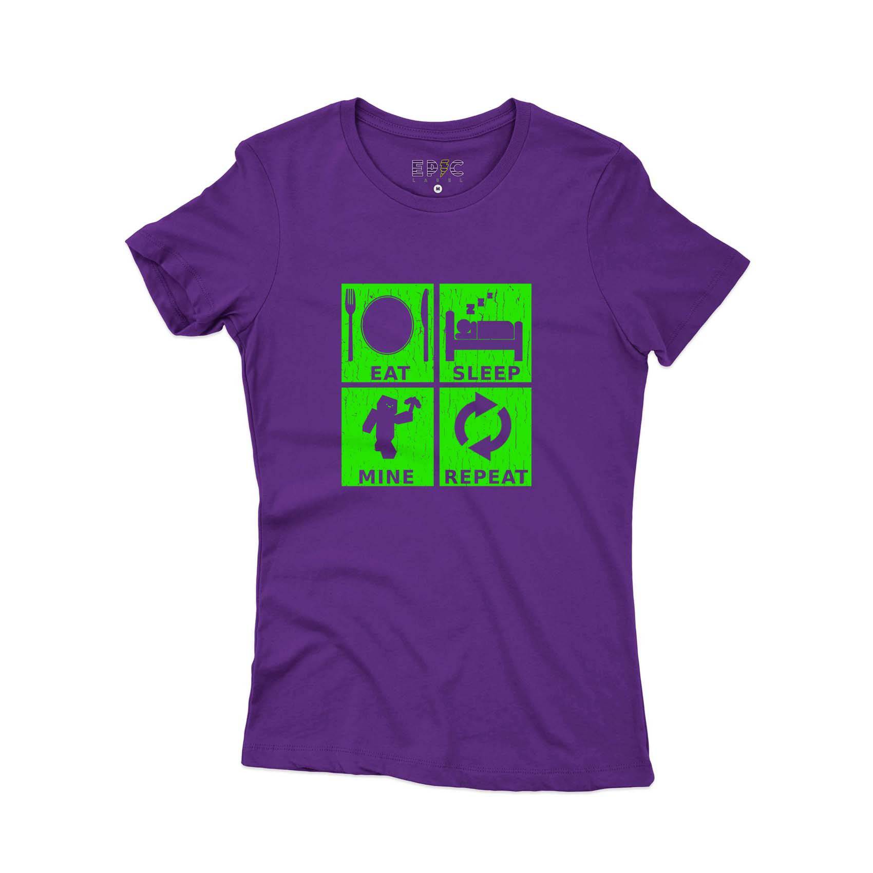 Epic Label Tshirt Eat Sleep Mine Repeat Vintage T-Shirt Pour Femme