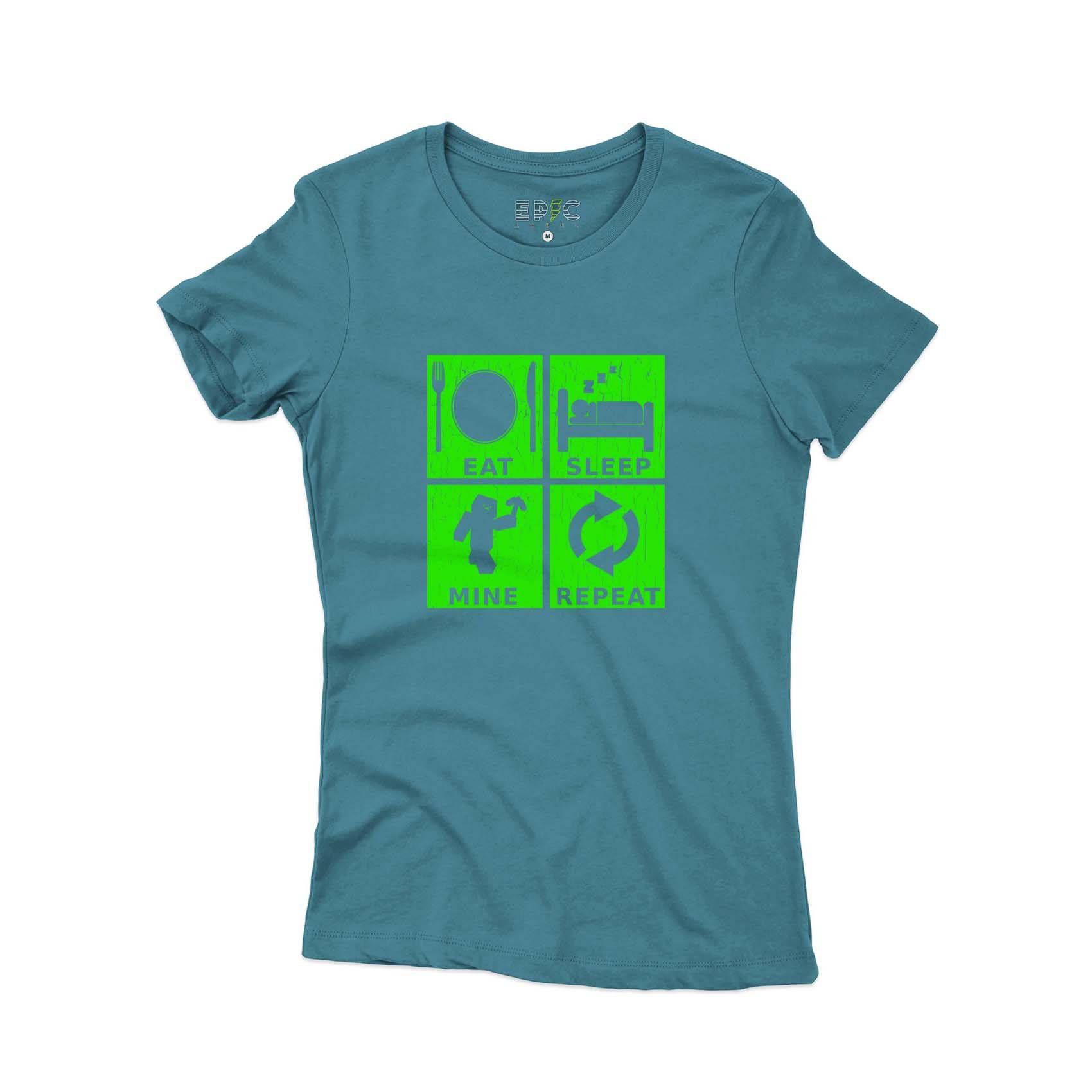 Epic Label Tshirt Eat Sleep Mine Repeat Vintage T-Shirt Pour Femme