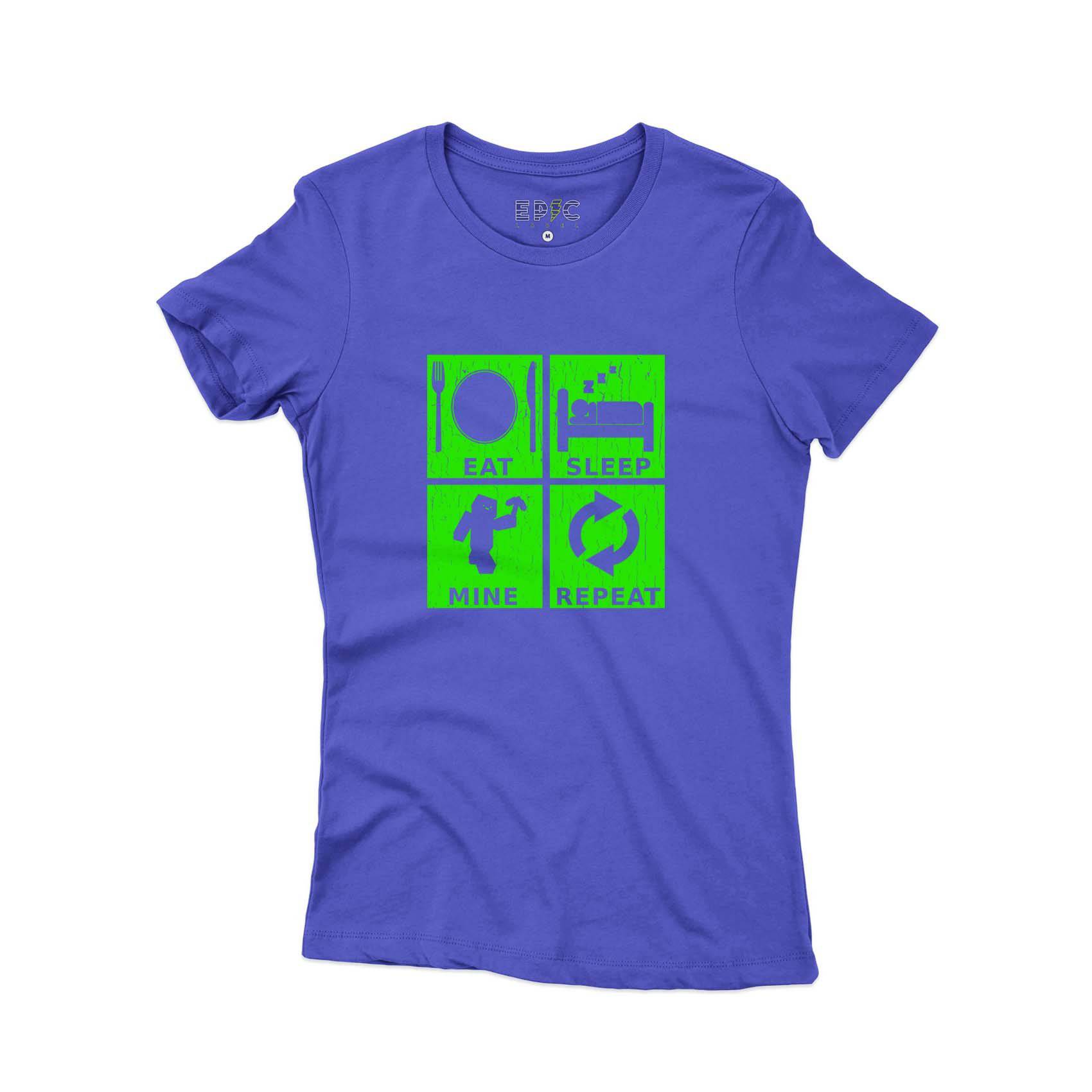 Epic Label Tshirt Eat Sleep Mine Repeat Vintage T-Shirt Pour Femme