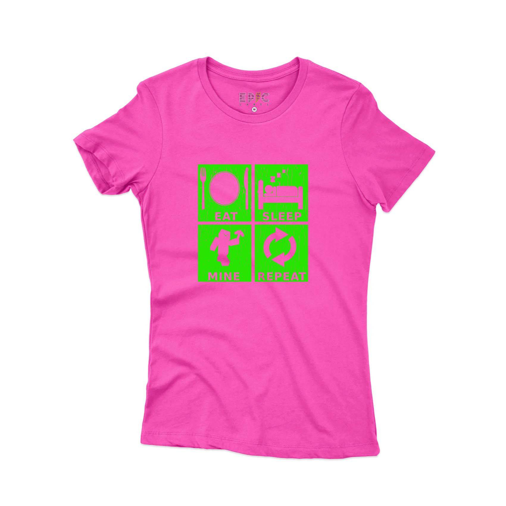 Epic Label Tshirt Eat Sleep Mine Repeat Vintage T-Shirt Pour Femme