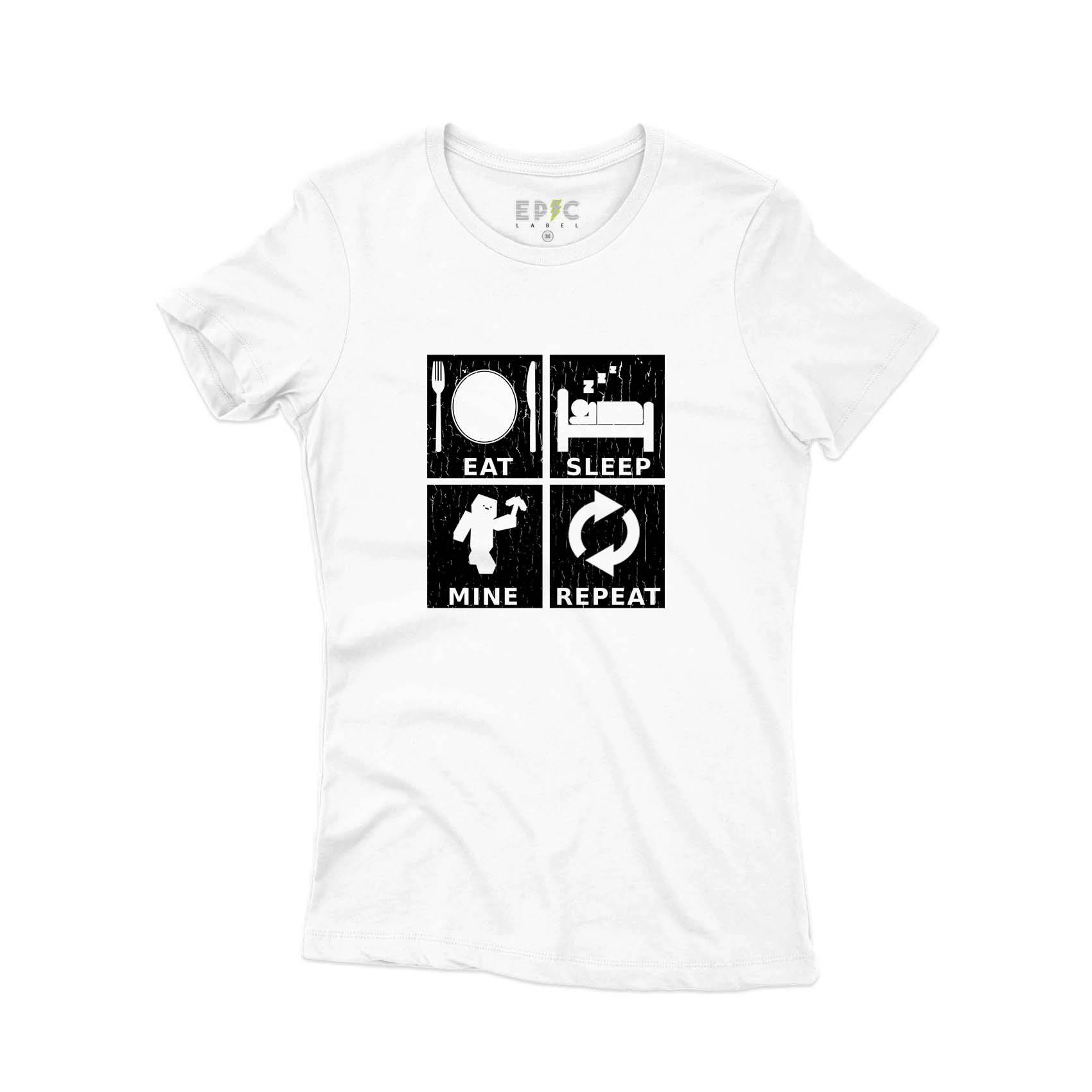 Epic Label Tshirt Eat Sleep Mine Repeat Vintage T-Shirt Pour Femme