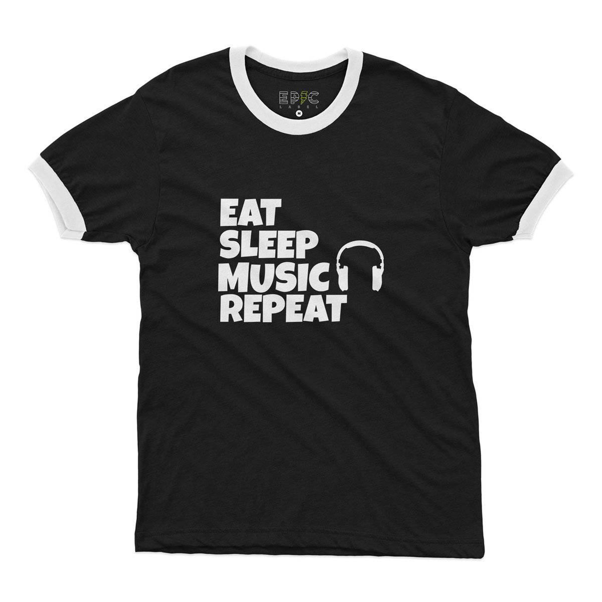 Epic Label Tshirt Eat Sleep Music Repeat Ringer T-Shirt Pour Homme