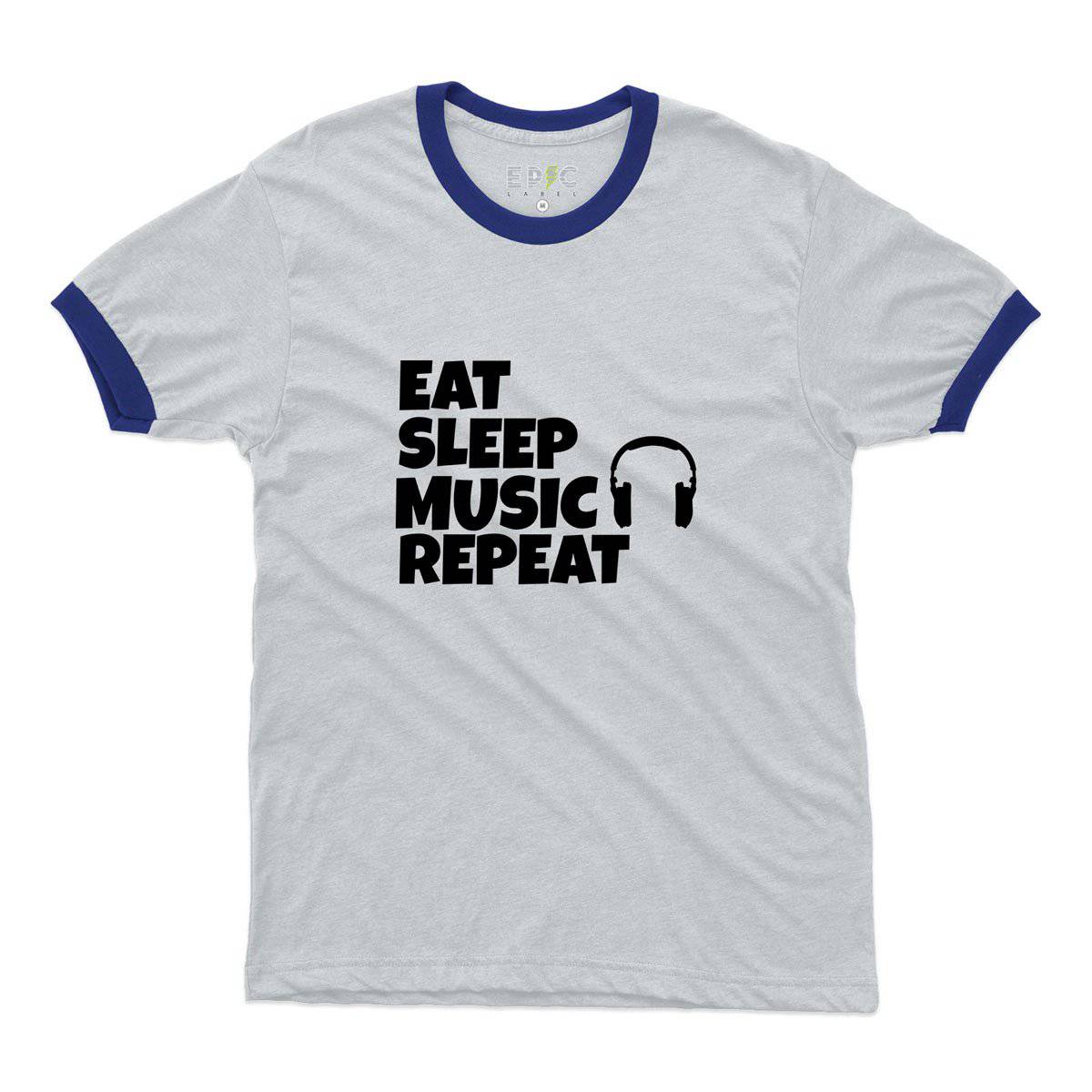 Epic Label Tshirt Eat Sleep Music Repeat Ringer T-Shirt Pour Homme