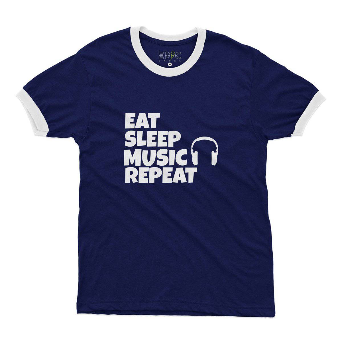 Epic Label Tshirt Eat Sleep Music Repeat Ringer T-Shirt Pour Homme