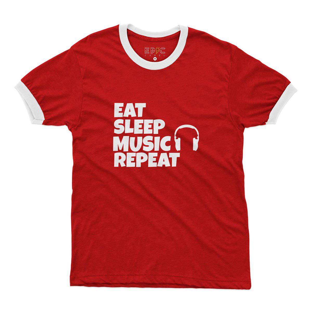Epic Label Tshirt Eat Sleep Music Repeat Ringer T-Shirt Pour Homme