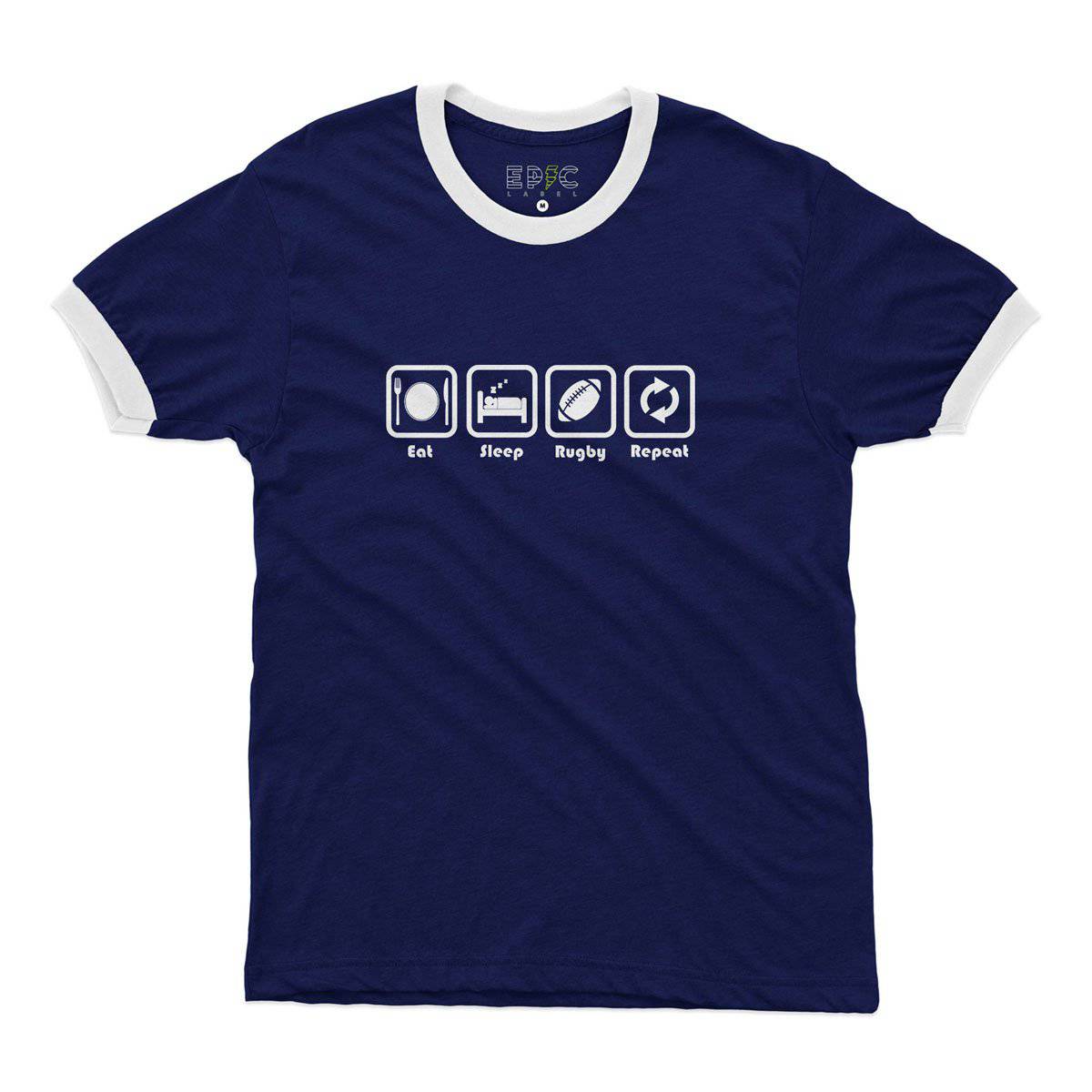 Epic Label Tshirt Eat Sleep Rugby Repeat Ringer T-Shirt Pour Homme
