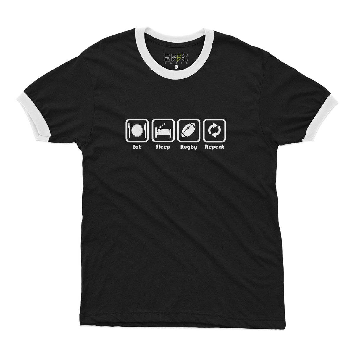 Epic Label Tshirt Eat Sleep Rugby Repeat Ringer T-Shirt Pour Homme