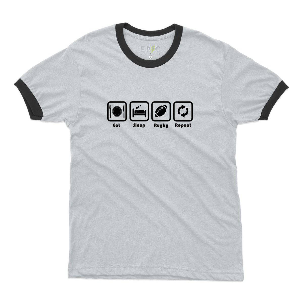 Epic Label Tshirt Eat Sleep Rugby Repeat Ringer T-Shirt Pour Homme