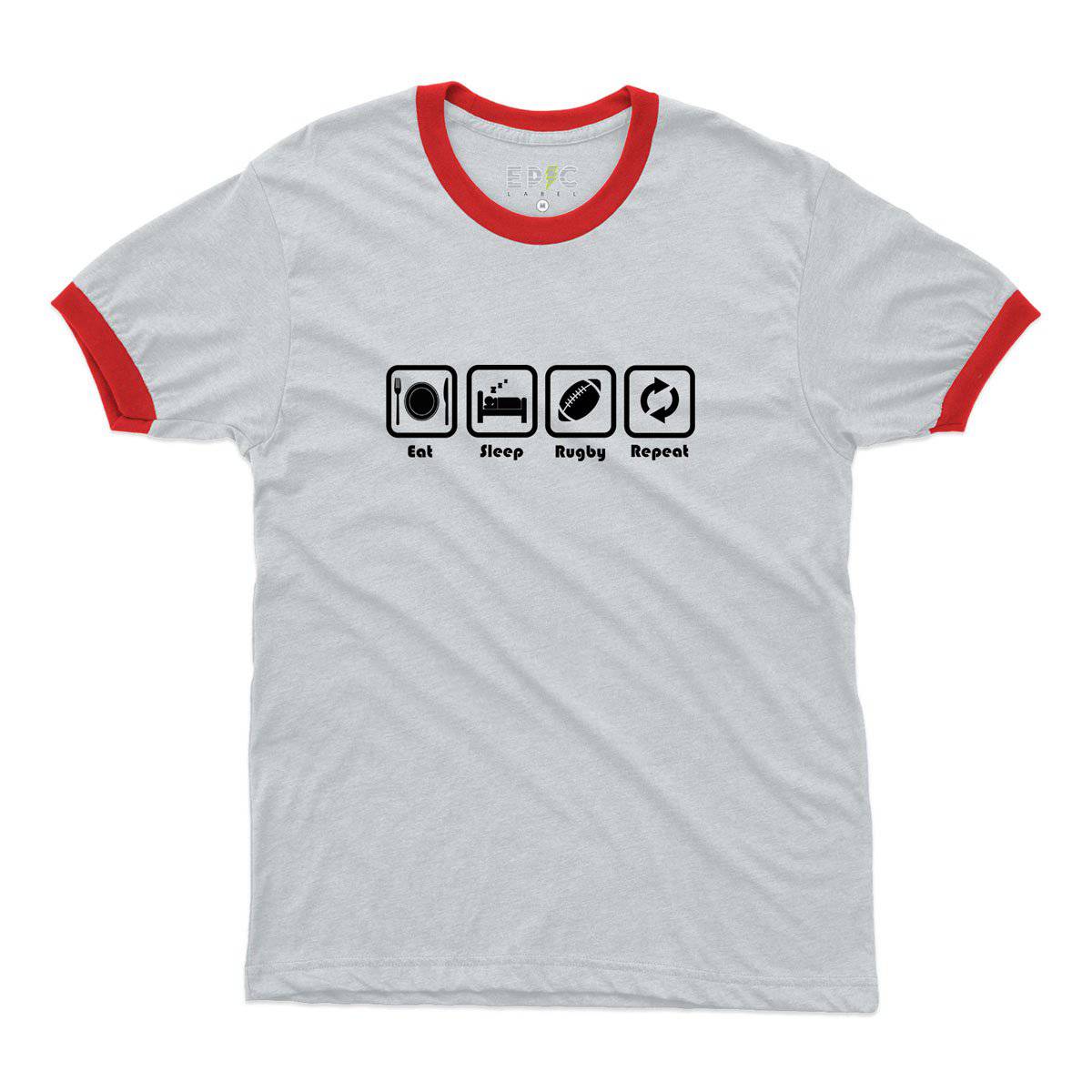 Epic Label Tshirt Eat Sleep Rugby Repeat Ringer T-Shirt Pour Homme