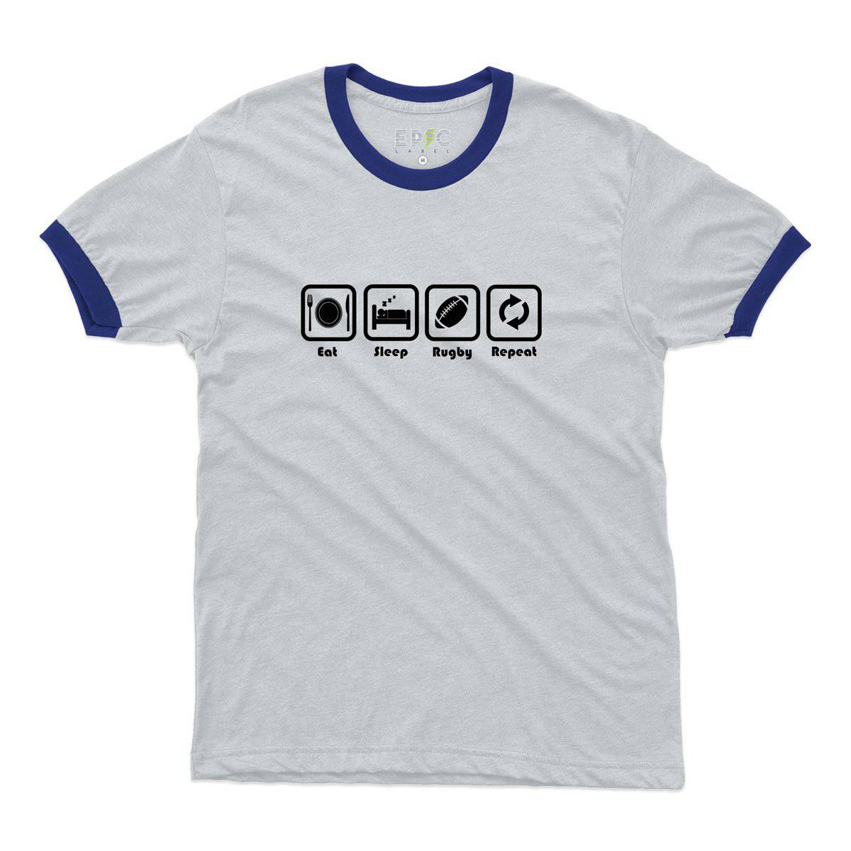 Epic Label Tshirt Eat Sleep Rugby Repeat Ringer T-Shirt Pour Homme
