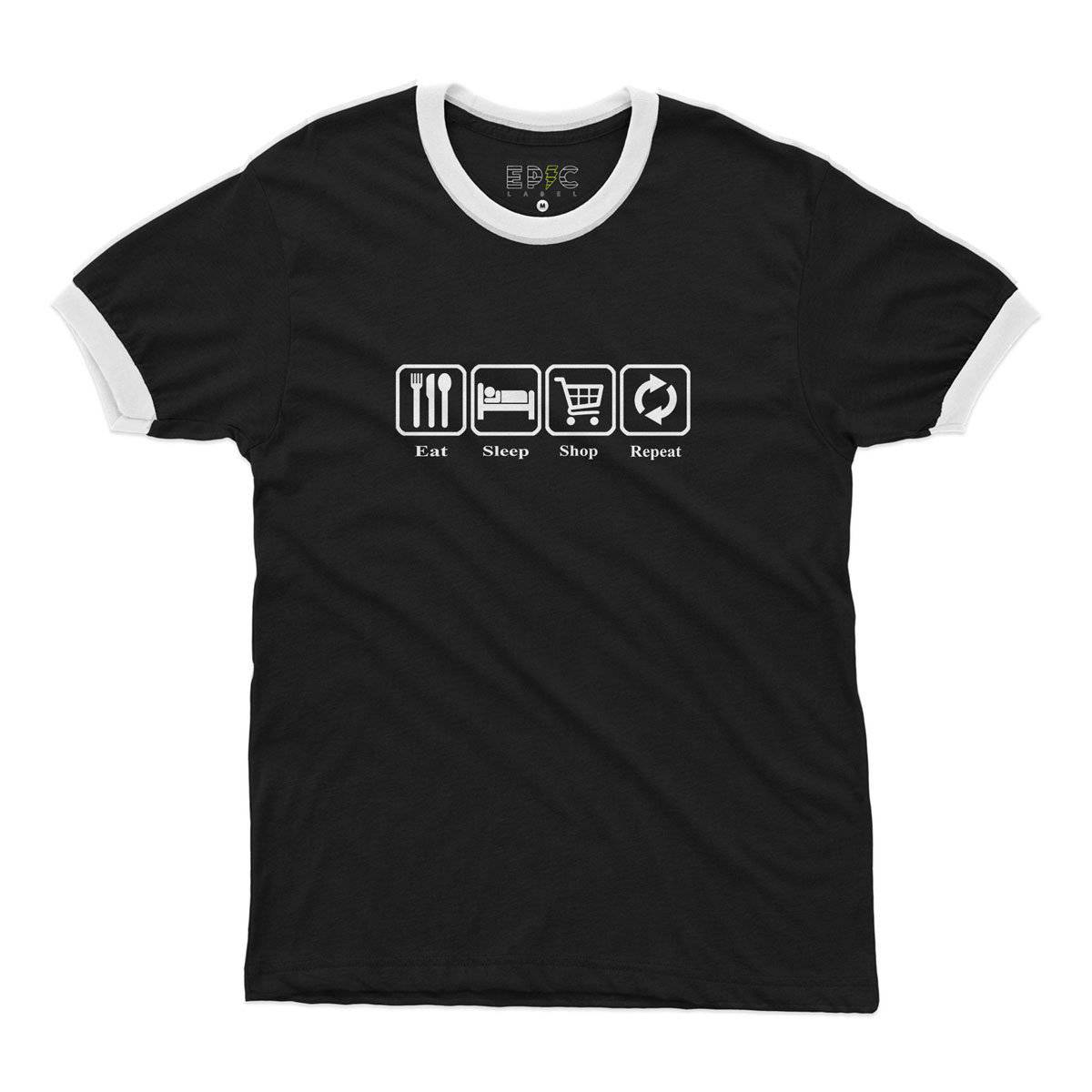 Epic Label Tshirt Eat Sleep Shop Repeat Ringer T-Shirt Pour Homme