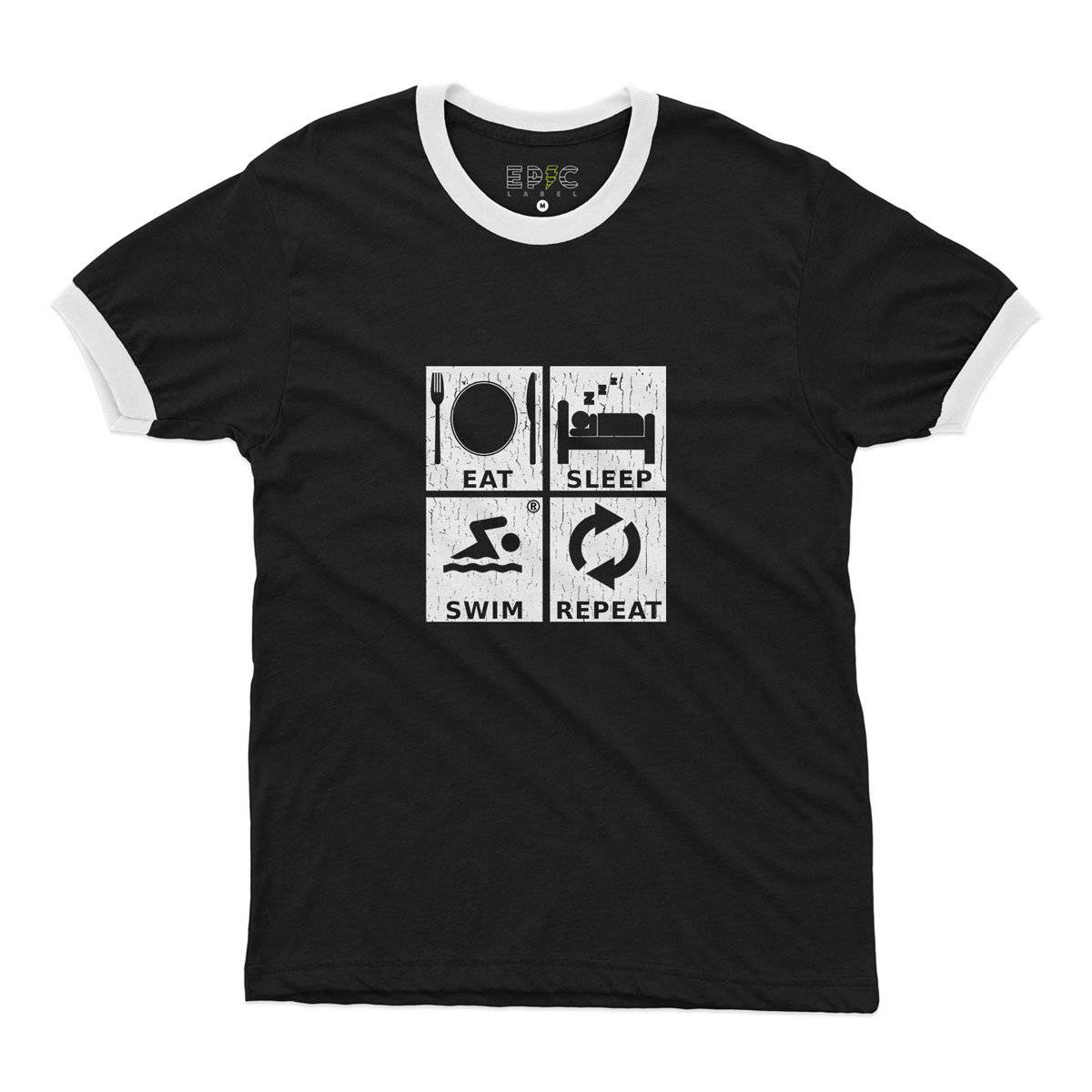 Epic Label Tshirt Eat Sleep Swim Repeat Ringer T-Shirt Pour Homme