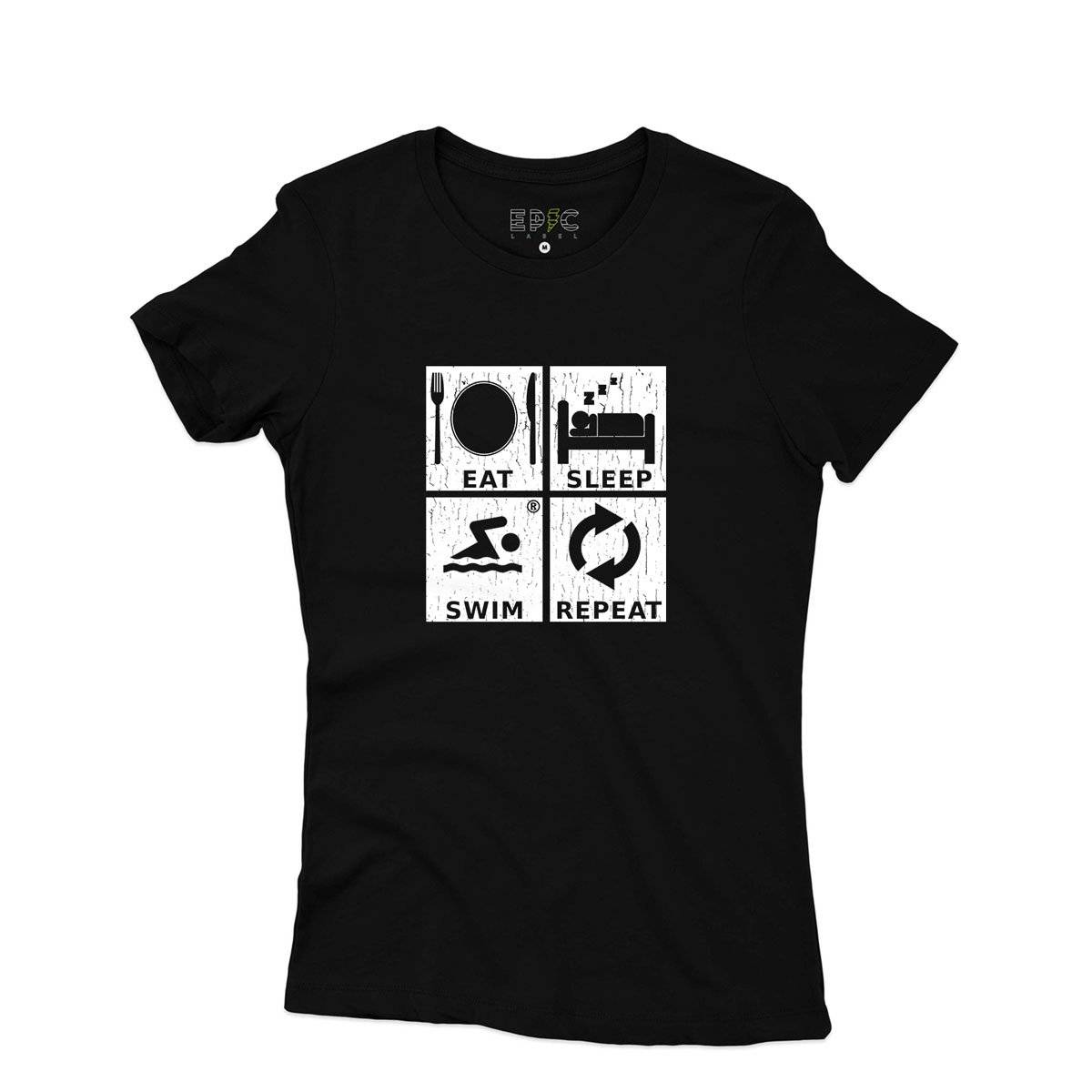 Epic Label Tshirt Eat Sleep Swim Repeat T-Shirt Pour Femme